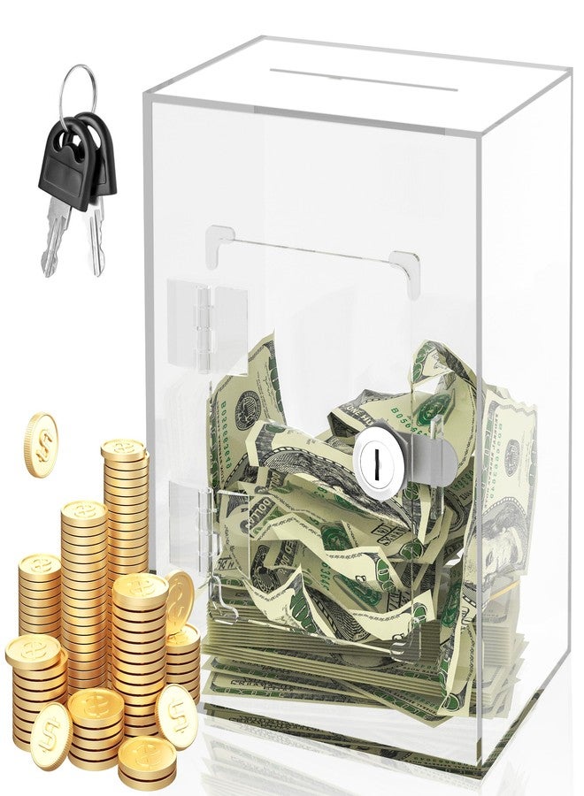 PACOLO Acrylic Piggy Bank, Clear Money Saving Box with Key, Adults & Kids Savings Jar - Image 1